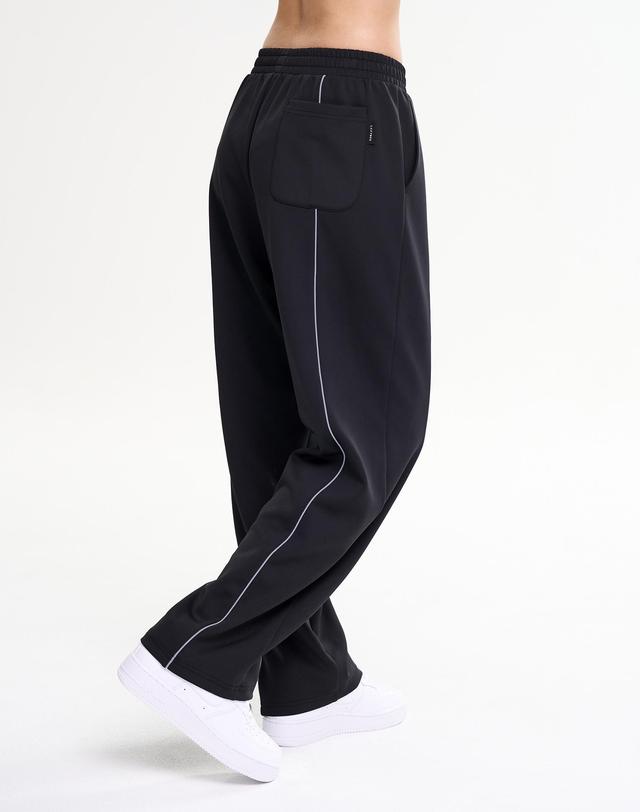 레이지비 (사계절/기모) 자이언트핏 라인 트랙 팬츠 와이드 짐웨어 트레이닝 운동복 밴딩 바지 W 블랙2 착용컷