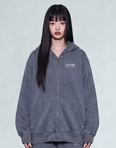 트랙 피그먼트 루즈핏 후드 집업 자켓 W 네이비