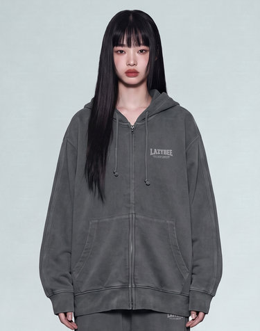 트랙 피그먼트 루즈핏 후드 집업 자켓 W 차콜
