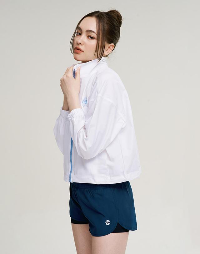 레이지비 [SET] 쿨터치 크롭 여성 집업 래쉬가드 + 2in1 쇼츠 반바지 세트 화이트 착용컷