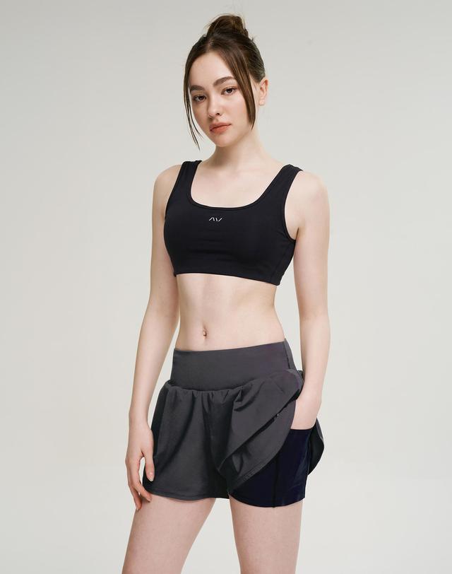 레이지비 에어쿨링 여성 러닝 반바지 퍼포먼스 2in1 레깅스 쇼츠 차콜 착용컷