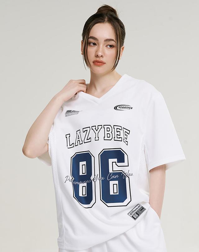 레이지비 믹스드 매쉬 져지 오버핏 숏 슬리브 W (4컬러) 착용컷