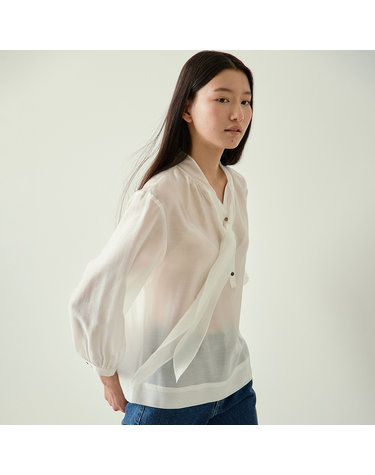 [블랭크03] tencel button tie blouse (white)