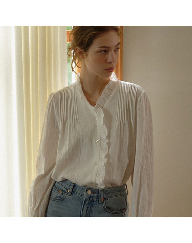 spring cotton pin-tuck blouse (white)