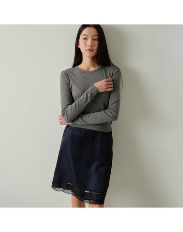 [블랭크03] lace satin skirt (navy)