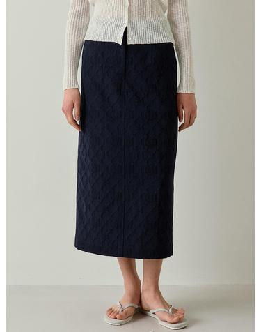 [블랭크03] jacquard long skirt (navy)