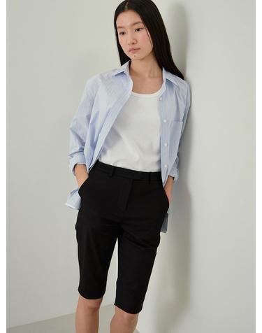 [블랭크03] half length cotton pants (black)