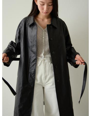 [블랭크03] coated cotton belted trench coat (black)