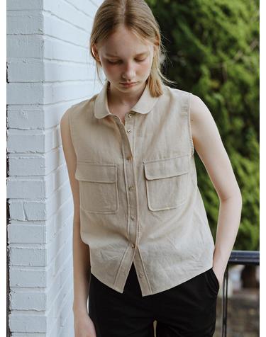 linen pocket sleeveless shirt (beige)