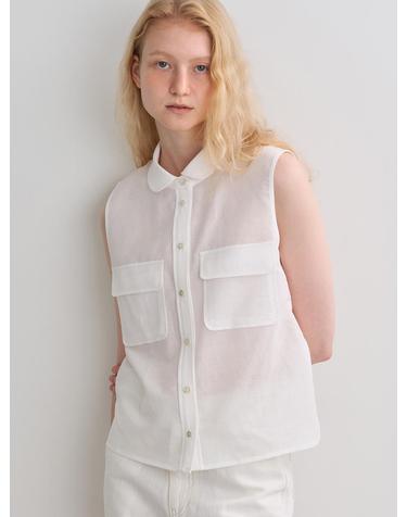 linen pocket sleeveless shirt (white)