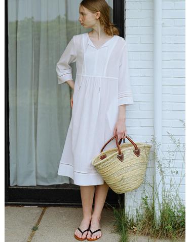 ethnic linen blend dress (white)