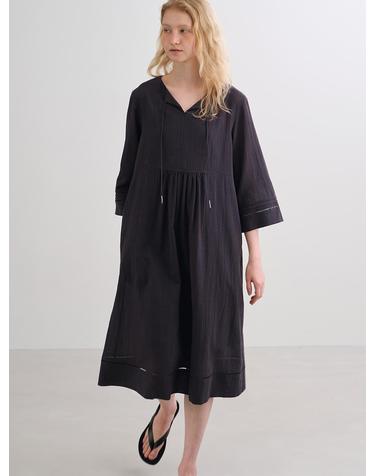 ethnic linen blend dress (charcoal)