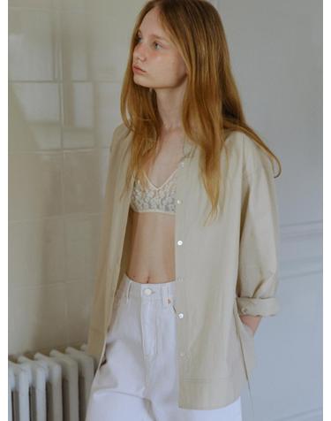 cotton belted shirring shirt (beige)
