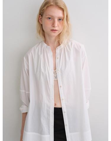 cotton belted shirring shirt (white)