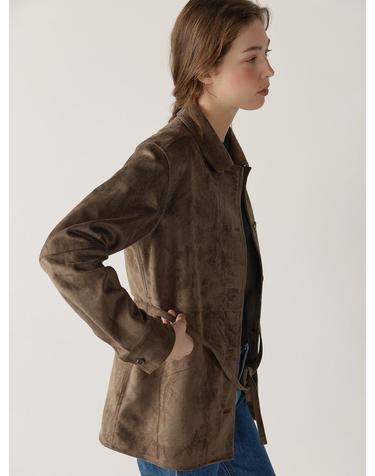belted suede shirt jacket (vintage olive)