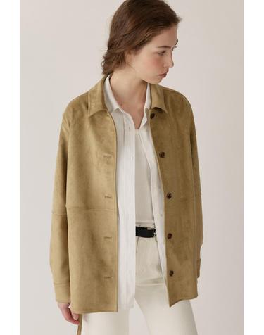 belted suede shirt jacket (vintage beige)