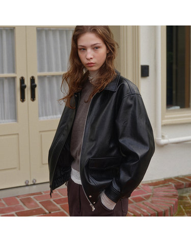 overfit leather blouson (black)