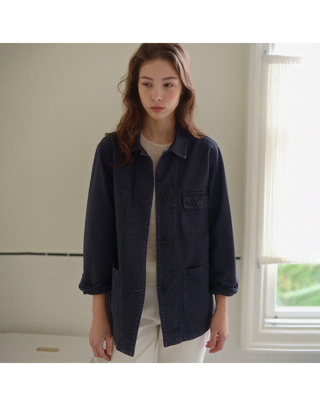 블랭크공삼 washed french work jacket (vintage blue) 착용컷