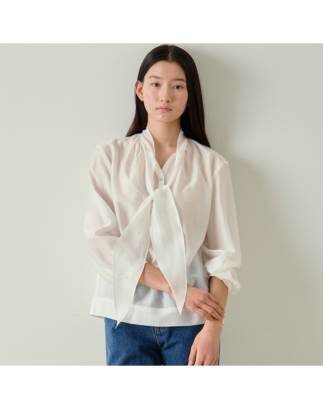 블랭크공삼 [블랭크03] tencel button tie blouse (white) 착용컷