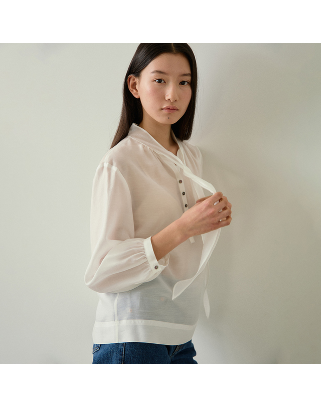 블랭크공삼 [블랭크03] tencel button tie blouse (white) 착용컷