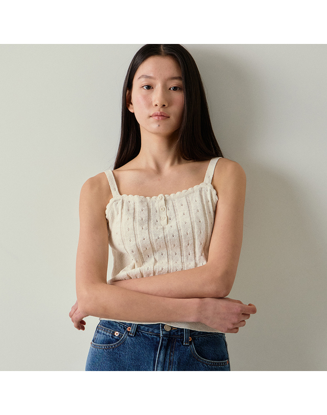 블랭크공삼 [블랭크03] cotton eyelet knit top (cream) 착용컷