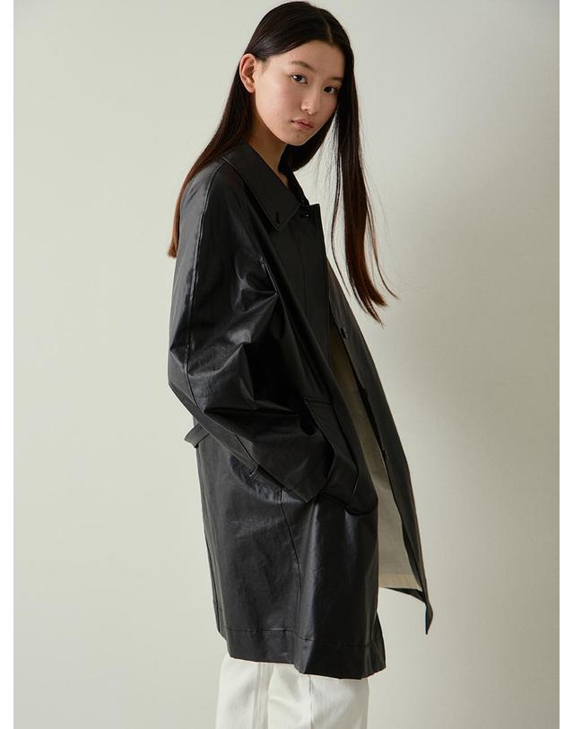 블랭크공삼 [블랭크03] coated cotton belted trench coat (black) 착용컷