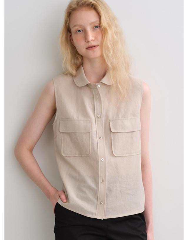 블랭크공삼 linen pocket sleeveless shirt (beige) 착용컷