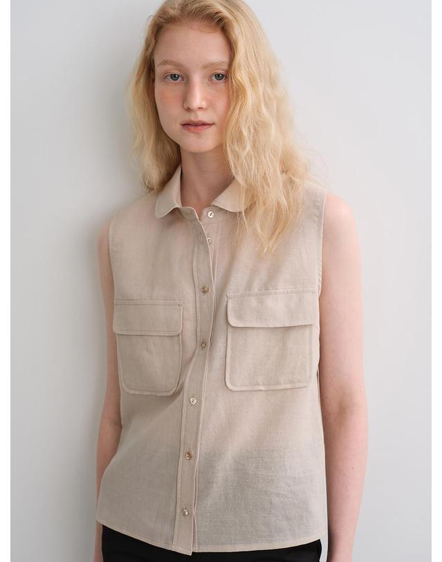 블랭크공삼 linen pocket sleeveless shirt (beige) 착용컷