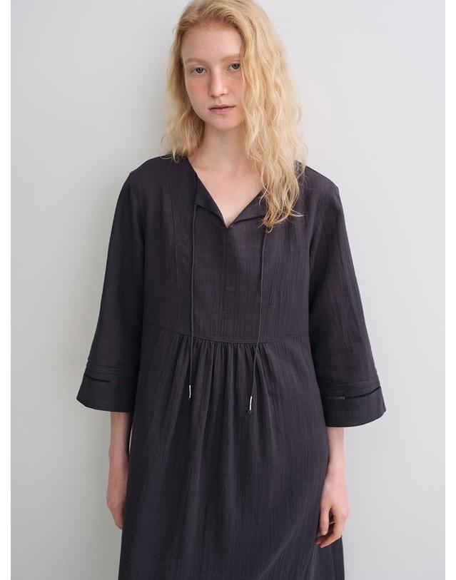 블랭크공삼 ethnic linen blend dress (charcoal) 착용컷