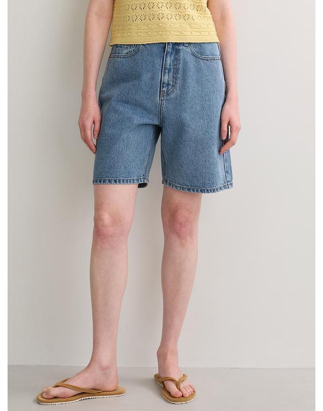 블랭크공삼 bermuda denim pants (medium blue) 착용컷