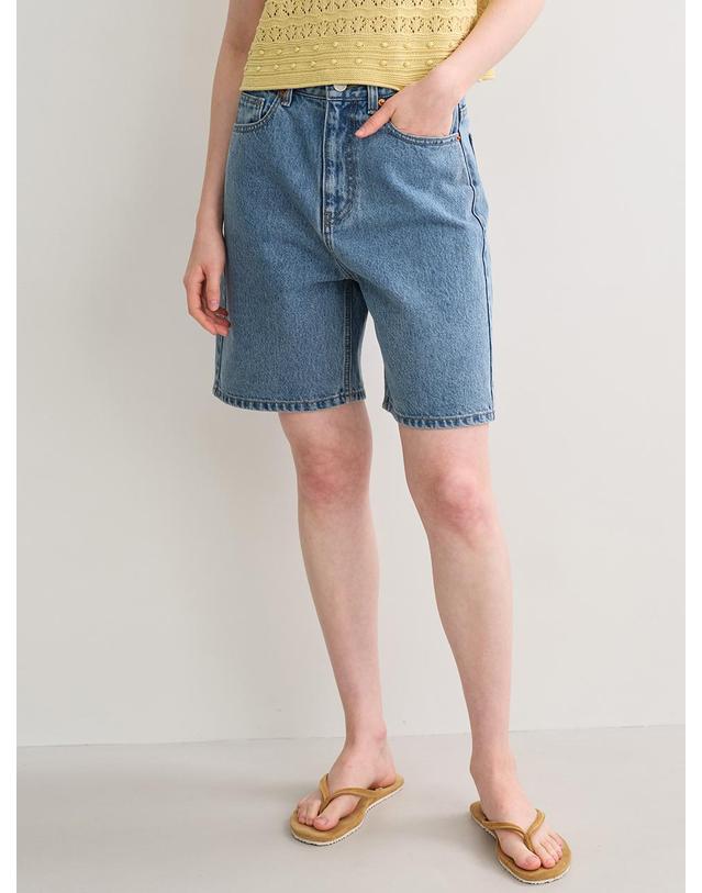 블랭크공삼 bermuda denim pants (medium blue) 착용컷