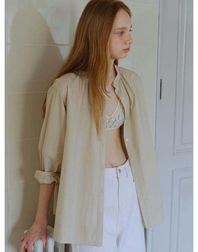 블랭크공삼 cotton belted shirring shirt (beige) 착용컷