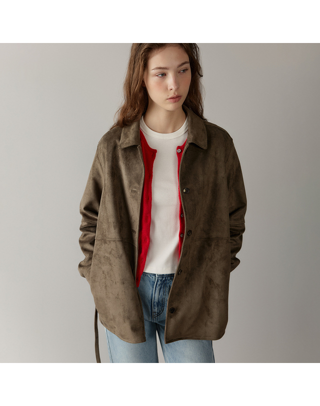 블랭크공삼 belted suede shirt jacket (vintage olive) 착용컷