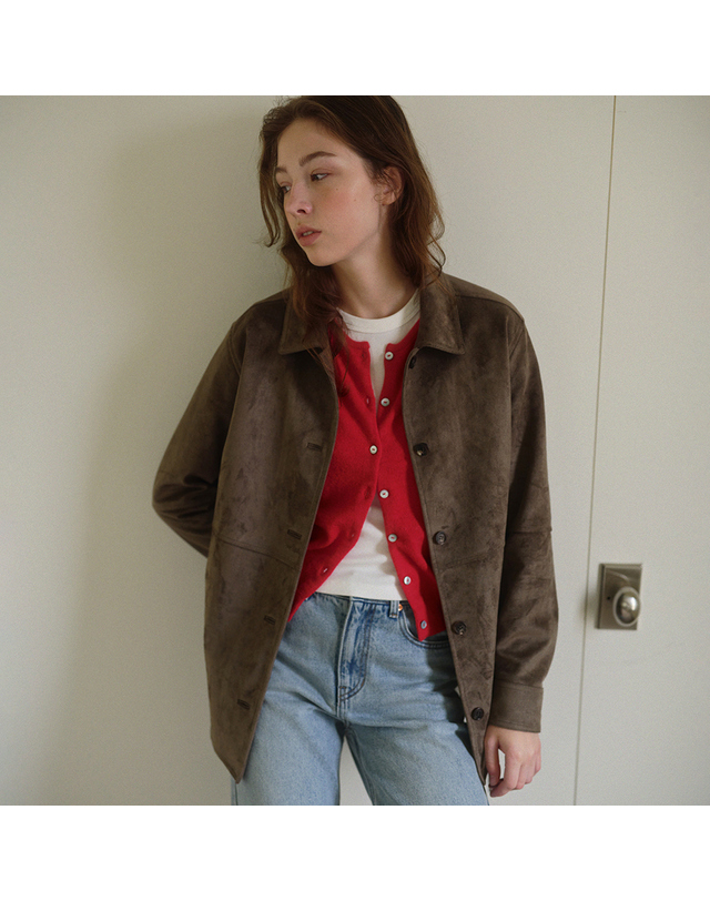 블랭크공삼 belted suede shirt jacket (vintage olive) 착용컷