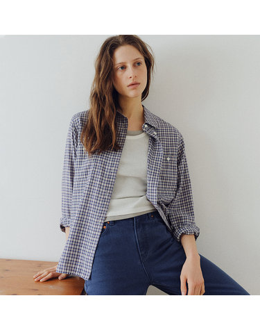 washed cotton check shirt [Italian fabric] (blue check)