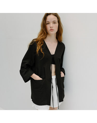 linen stitch robe jacket (black)