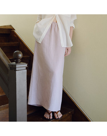 linen banding long skirt (lavender pink)