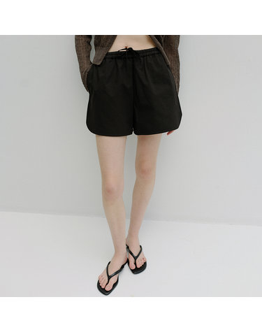 cotton linen banding shorts (black)
