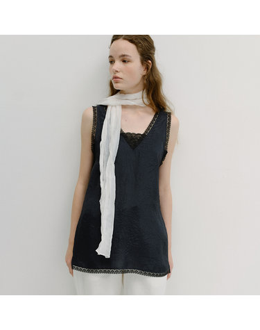 lace sleeveless long top (navy)