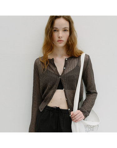 linen crochet cardigan (ash brown)