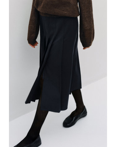 wool pleats belt skirt (deep navy)