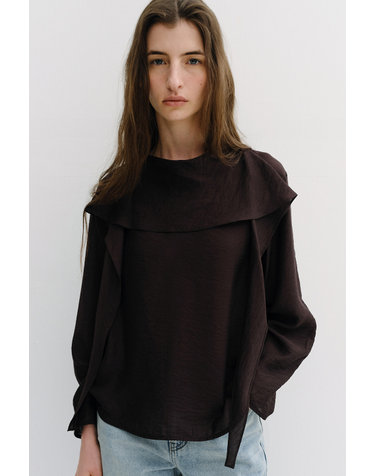 drape scarf blouse (plum brown)