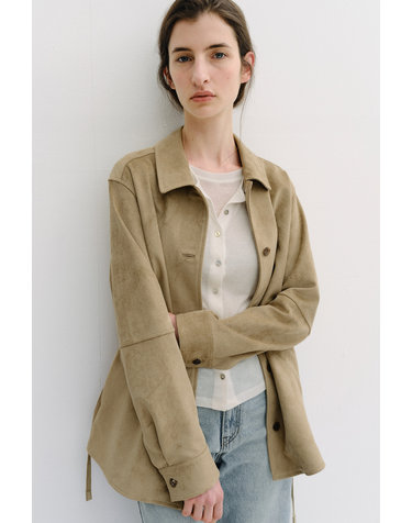 belted suede shirt jacket (vintage beige)
