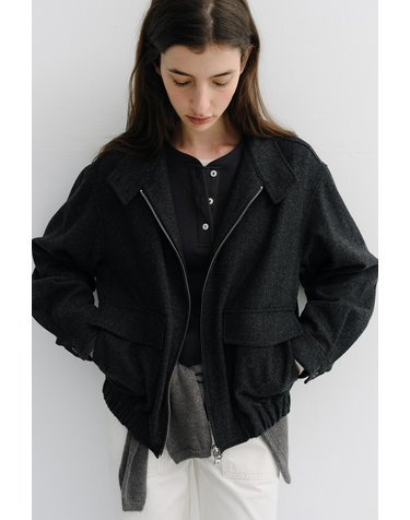 high neck wool blouson jacket (charcoal)