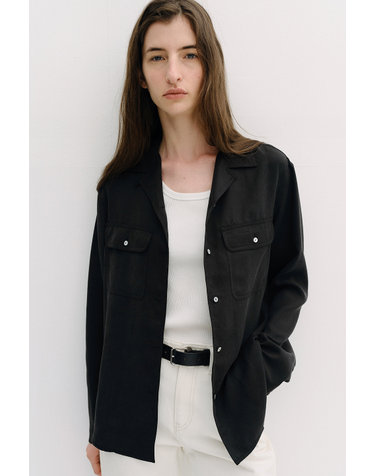 open collar tencel shirt (black)