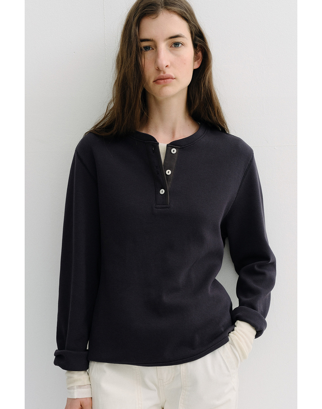블랭크공삼 cotton henry waffle t-shirt (navy) 착용컷