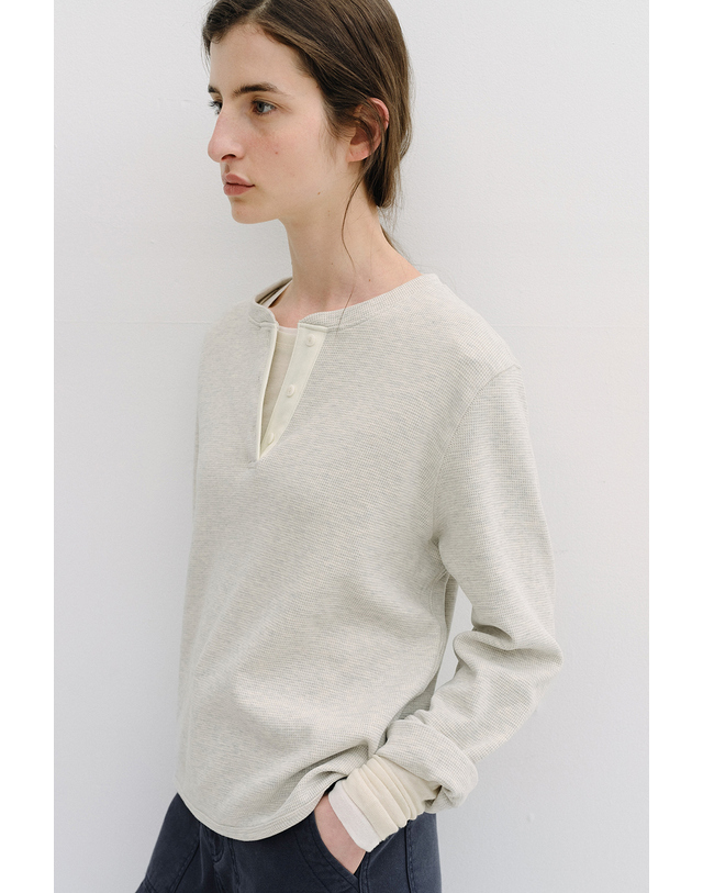 블랭크공삼 cotton henry waffle t-shirt (oatmeal) 착용컷