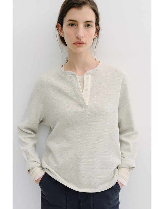 블랭크공삼 cotton henry waffle t-shirt (oatmeal) 착용컷