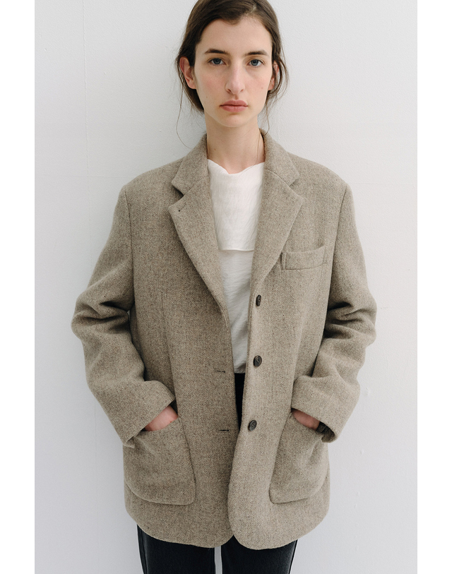 블랭크공삼 overfit wool single jacket [Italian fabric] (melange beige) 착용컷