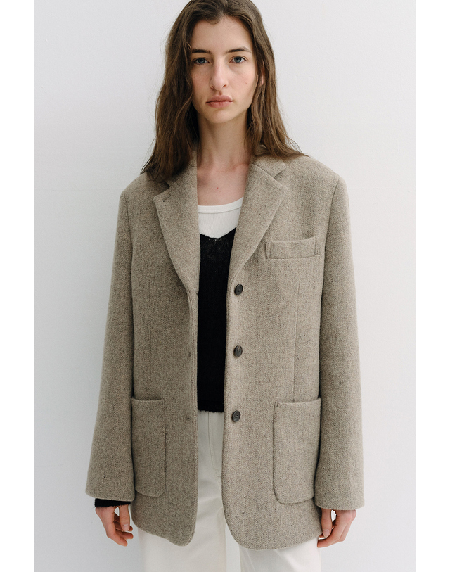 블랭크공삼 overfit wool single jacket [Italian fabric] (melange beige) 착용컷